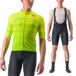 Completo Castelli Maglia Livelli + Salopette Entrata 2 Nero/giallo Fluo